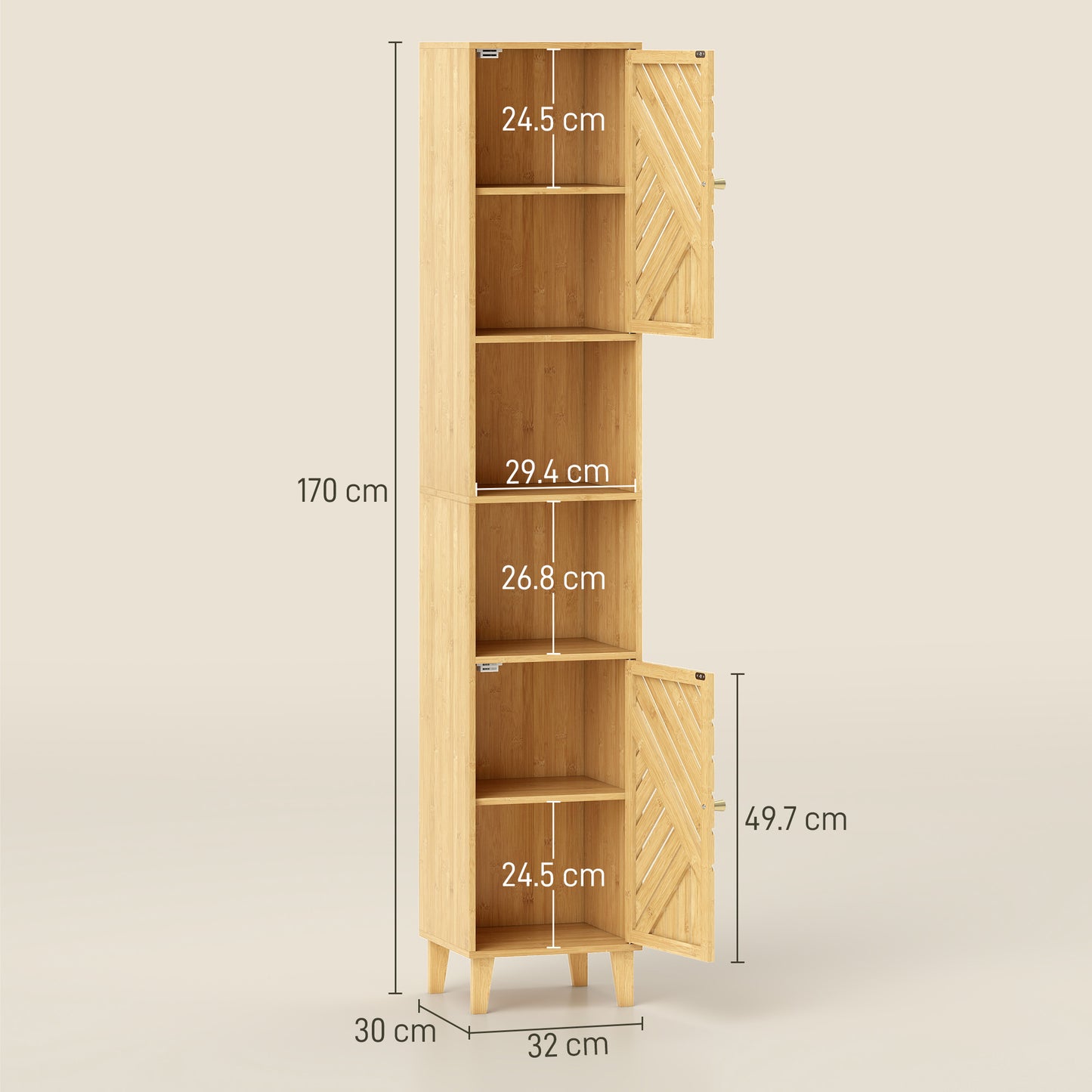 HOMCOM Multi-Storage Bamboo Door Bathroom Cabinet - Natural Finish