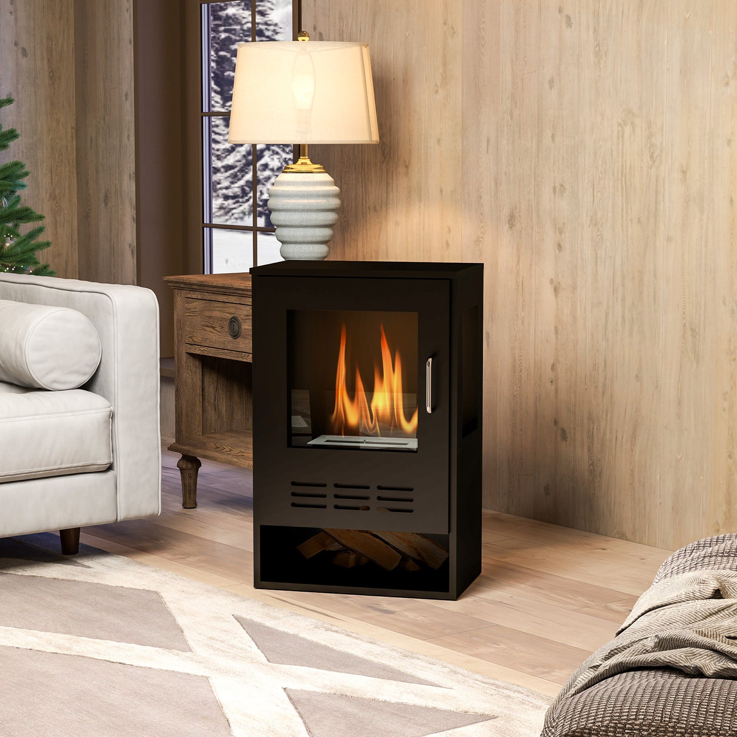 HOMCOM Ethanol Fireplace Stove, Bioethanol Burner, 0.9L Volume, 3.3 Hours Burn, Black