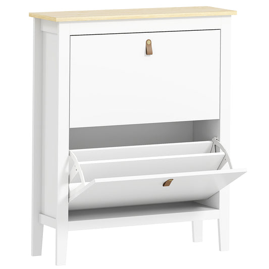 HOMCOM Modern Two-Drawer Shoe Cabinet - White