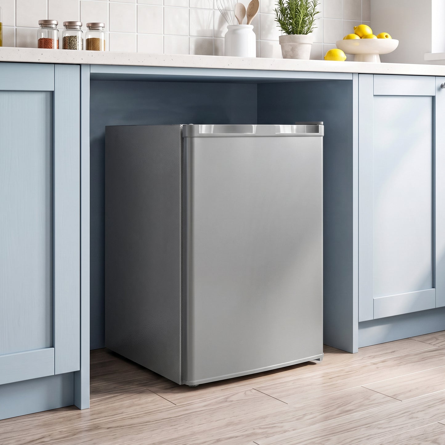 HOMCOM 60L Tabletop Mini Freezer, Countertop Small Freezer with Reversible Door, Removable Wire Shelves, Grey