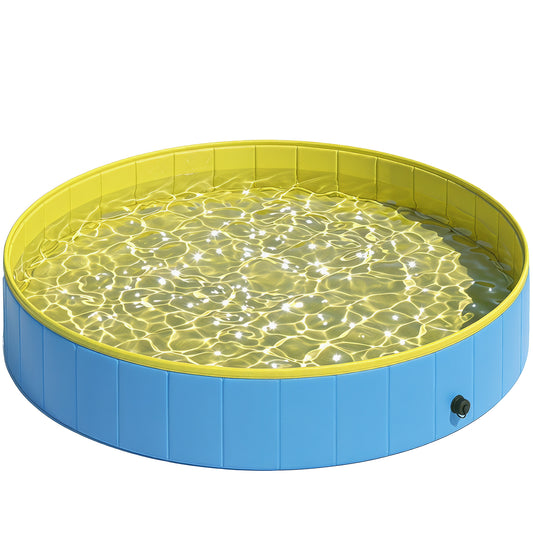PawHut Foldable Dog Pool for Puppies and Ducks Dog Paddling Pool Bath Tub, Blue, 140 x 30cm