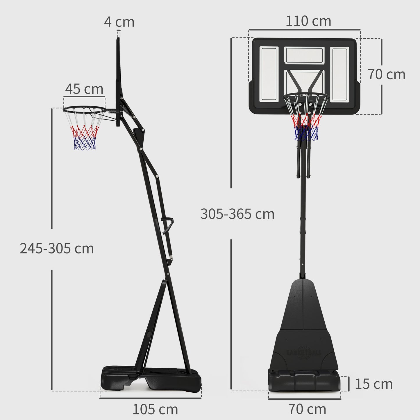 SPORTNOW Basketball Hoop Outdoor, Height Adjustable Basketball Hoop and Stand with Rebound System - Black