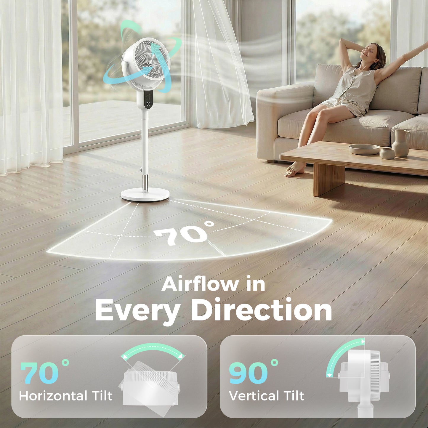 HOMCOM 20 dB Silent Standing Fan for Bedroom, 42" Pedestal Fan with Remote, 90° Oscillating, 8 Speeds, Remote Control, White