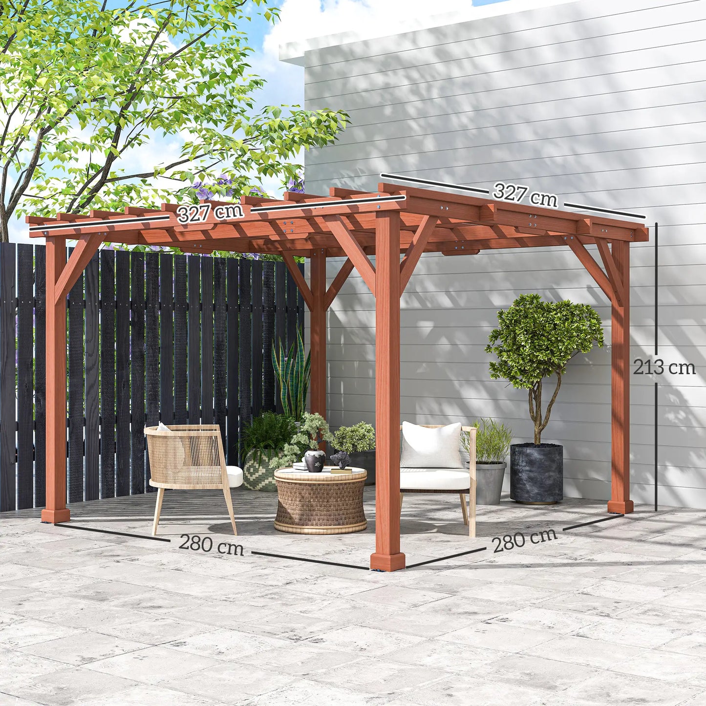 Outsunny 3.3 x 3.3(m) Wooden Pergola Kit, Garden Pergola Gazebo Grape Trellis with Stable Structure for Climbing Vines, Flowers