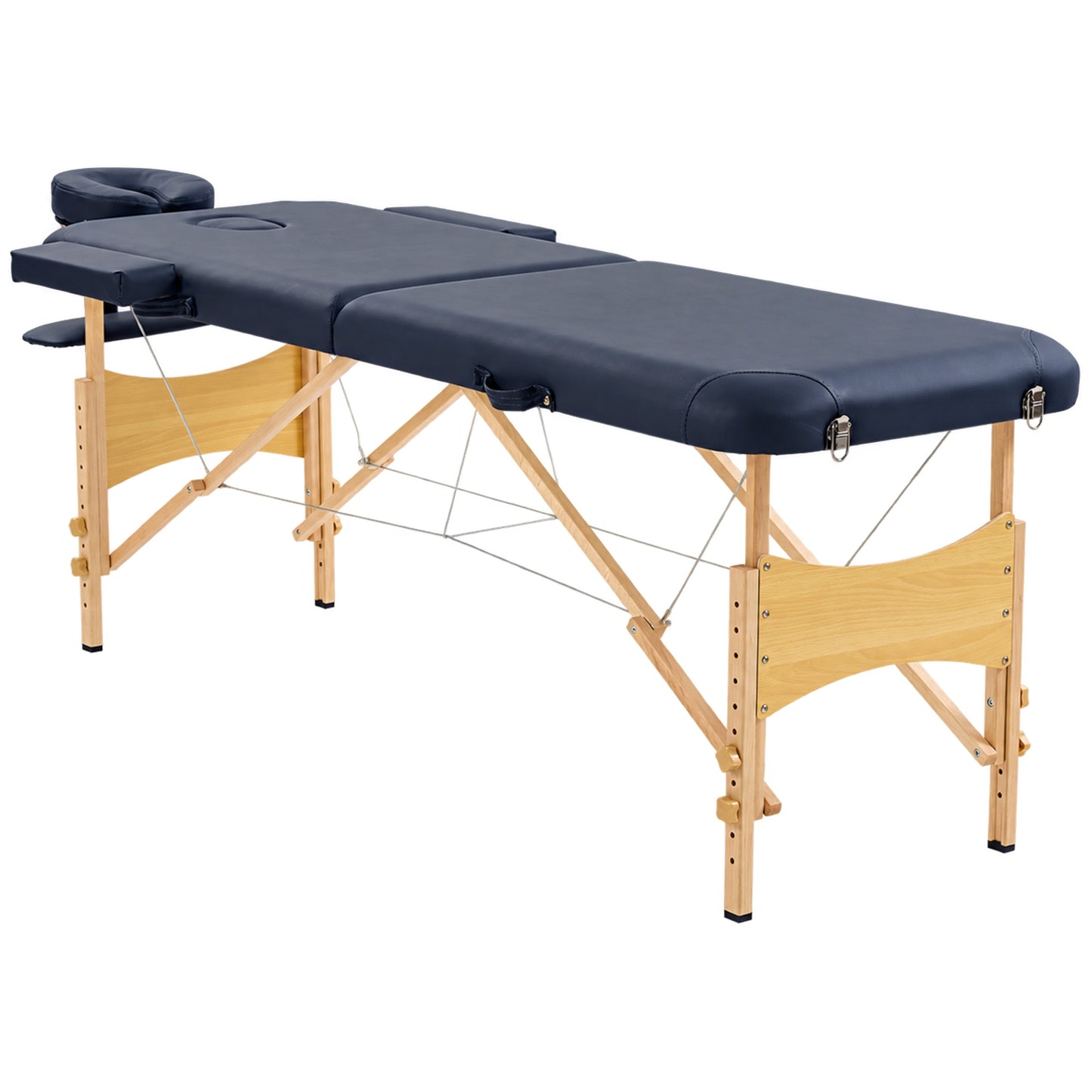HOMCOM Portable Massage Bed, Folding Spa Beauty Massage Table with 2 Sections, Carry Bag and Wooden Frame, Dark Blue
