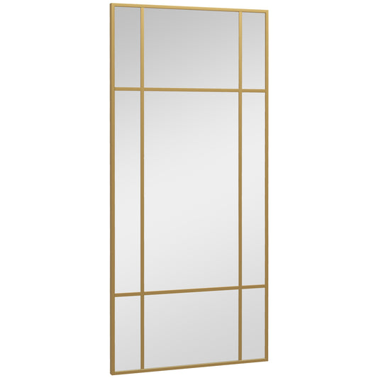 HOMCOM Rectangle Wall Mirror, 110 x 50cm Window Style Vanity Mirror with Metal Frame, Decorative Hanging Mirror for Living Room, Bedroom, Entryway, Gold Tone