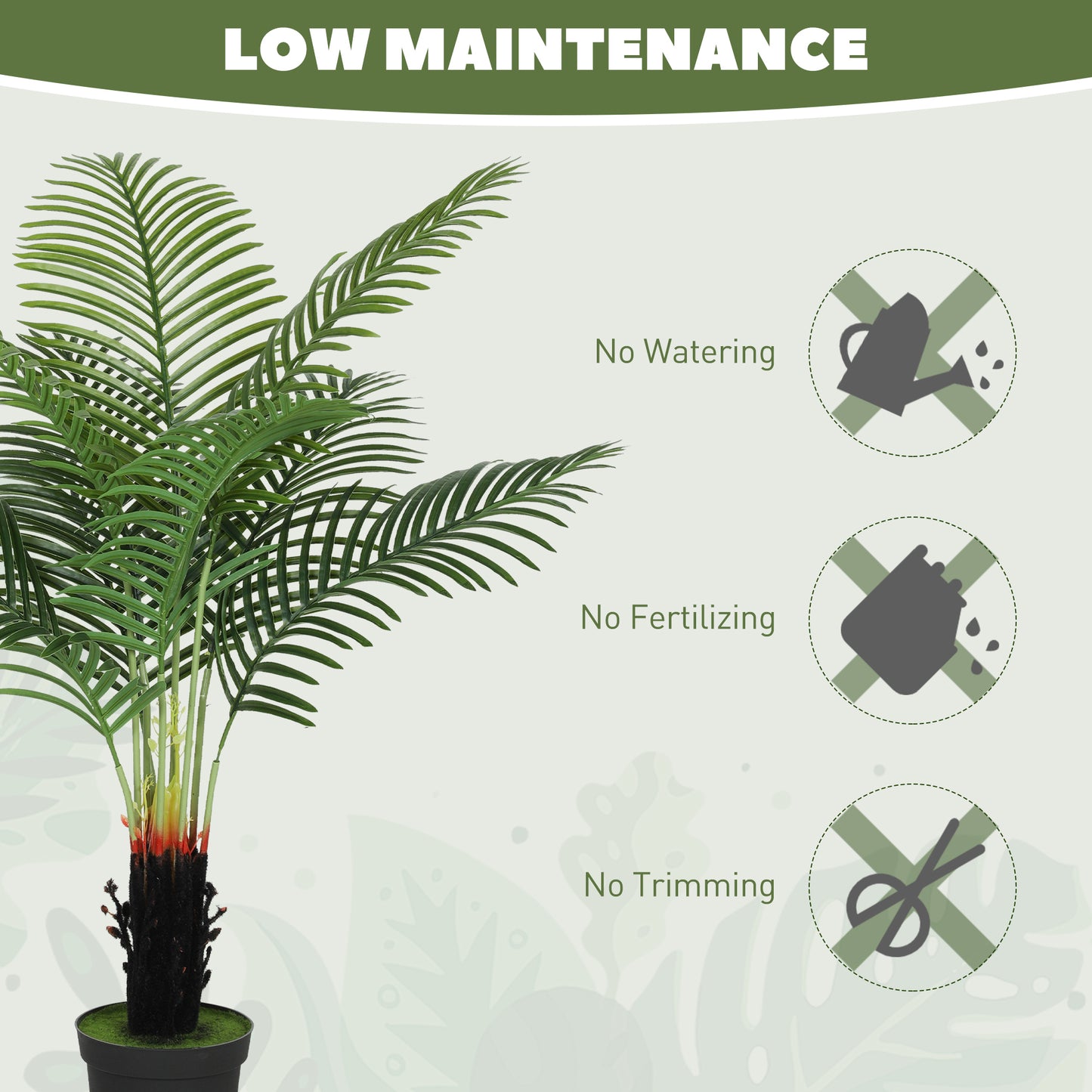 HOMCOM 120cm Artificial Areca Palm Tree with 9 PE Leaves, Plastic Pot, and Flocked Soil for Home Office Decor, Green