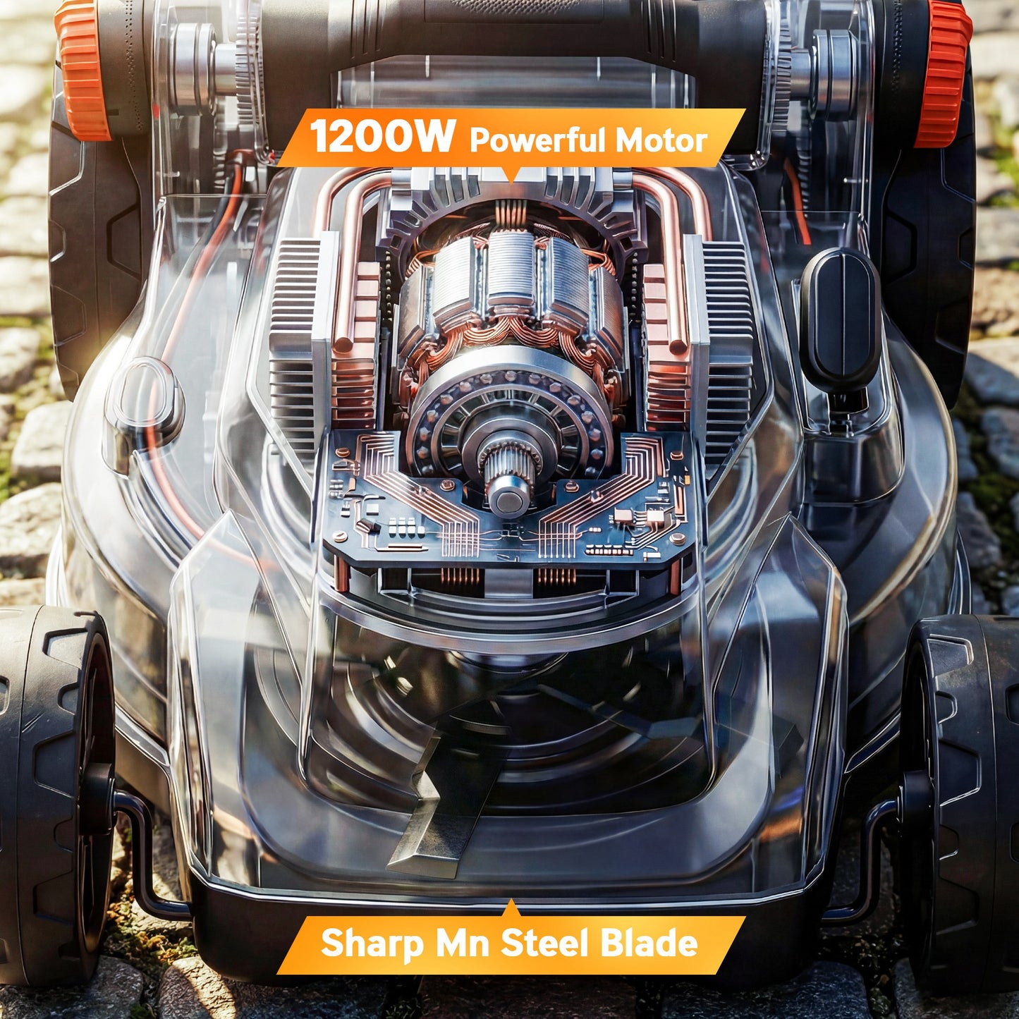Outsunny 18V Cordless Lawnmower with 2 x 4Ah Batteries, Battery Lawn Mower with 34cm Cutting Width, Mulching Feature