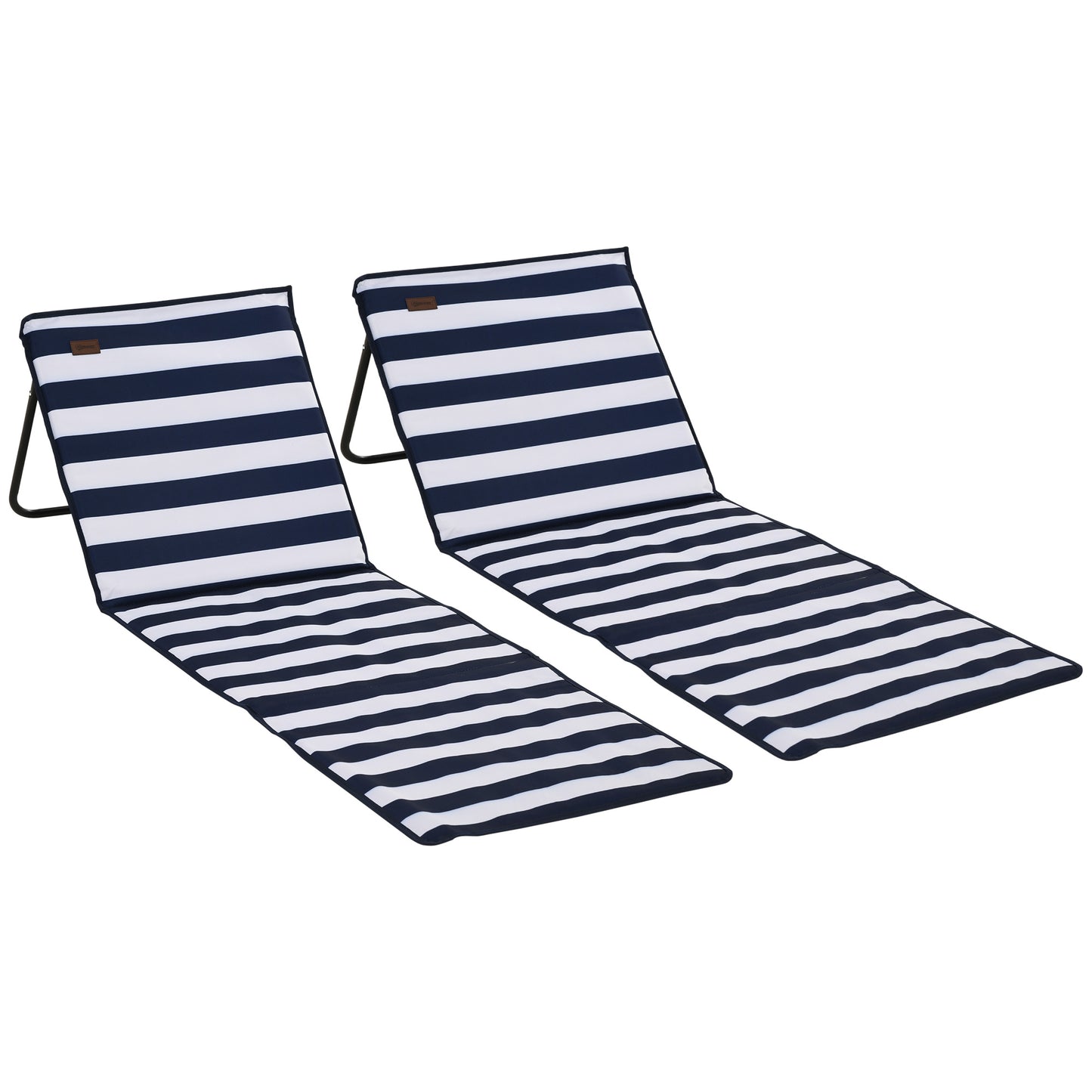 Outsunny Set of 2 Foldable Garden Beach Chair Mat, Outdoor Sun Lounger Seats Adjustable Back, Magazine Pocket, Carry Bag