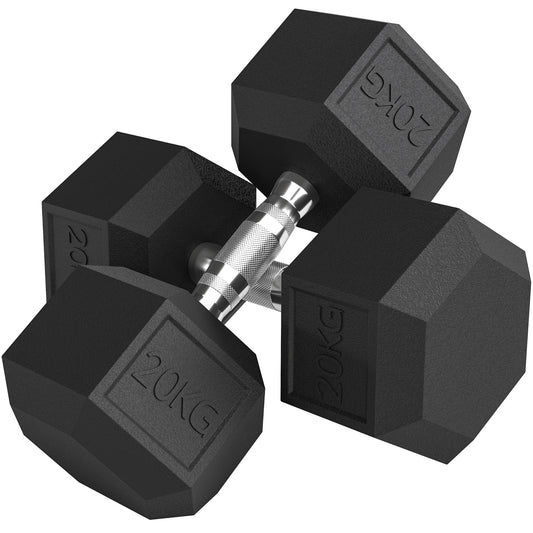 HOMCOM 40KG Rubber Hex Dumbbell Portable Hand Weights Dumbbell Home Gym