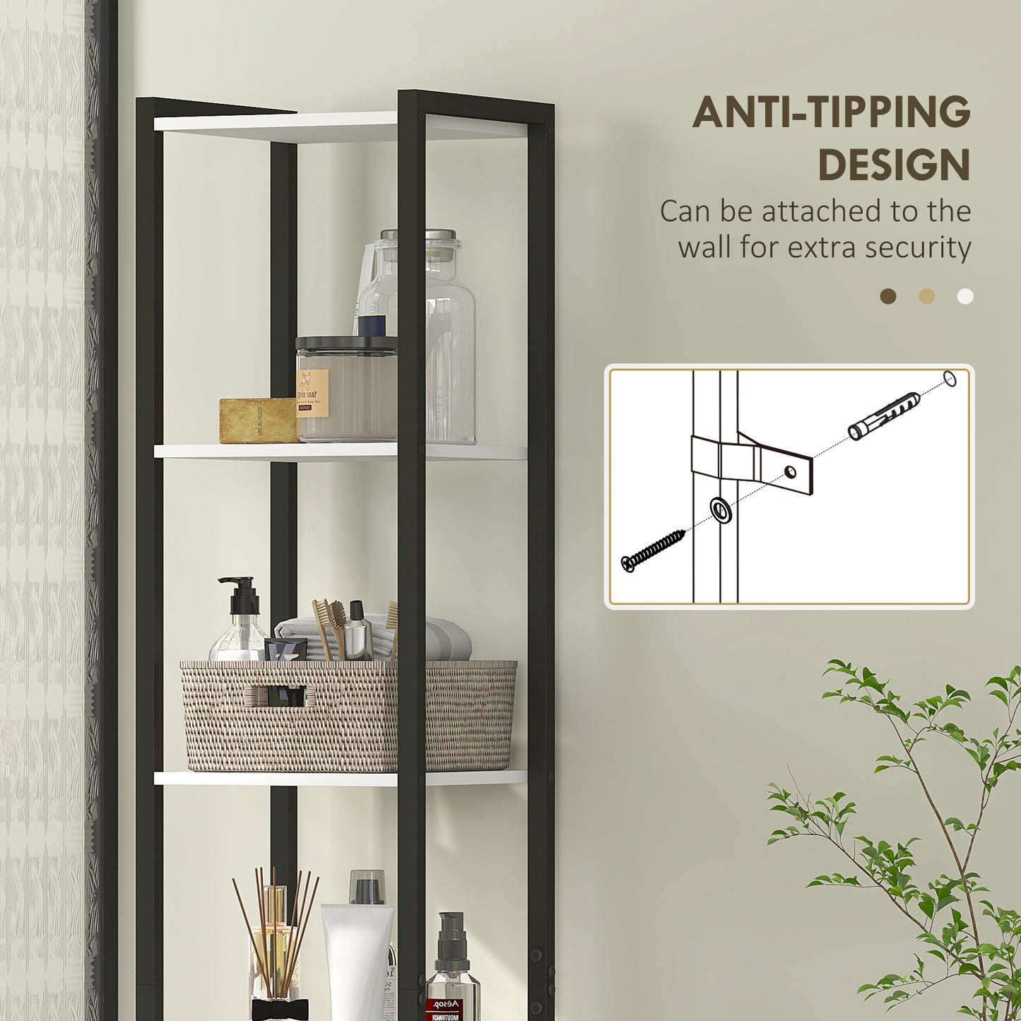 HOMCOM Tall Bathroom Cabinet with Adjustable Shelf, 30 x 30 x 170 cm, White