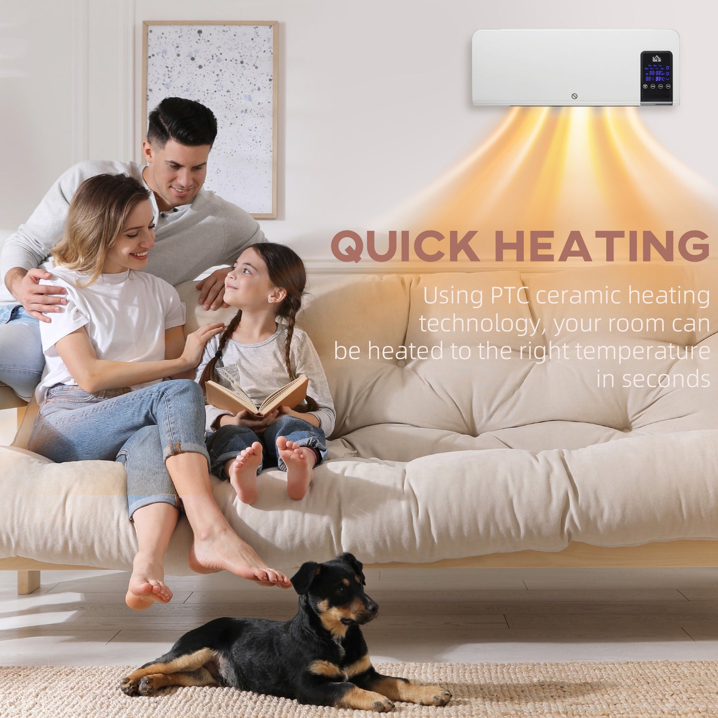 HOMCOM Electric Heater, 2000W Wall Mounted Space Heater with Remote Control, White