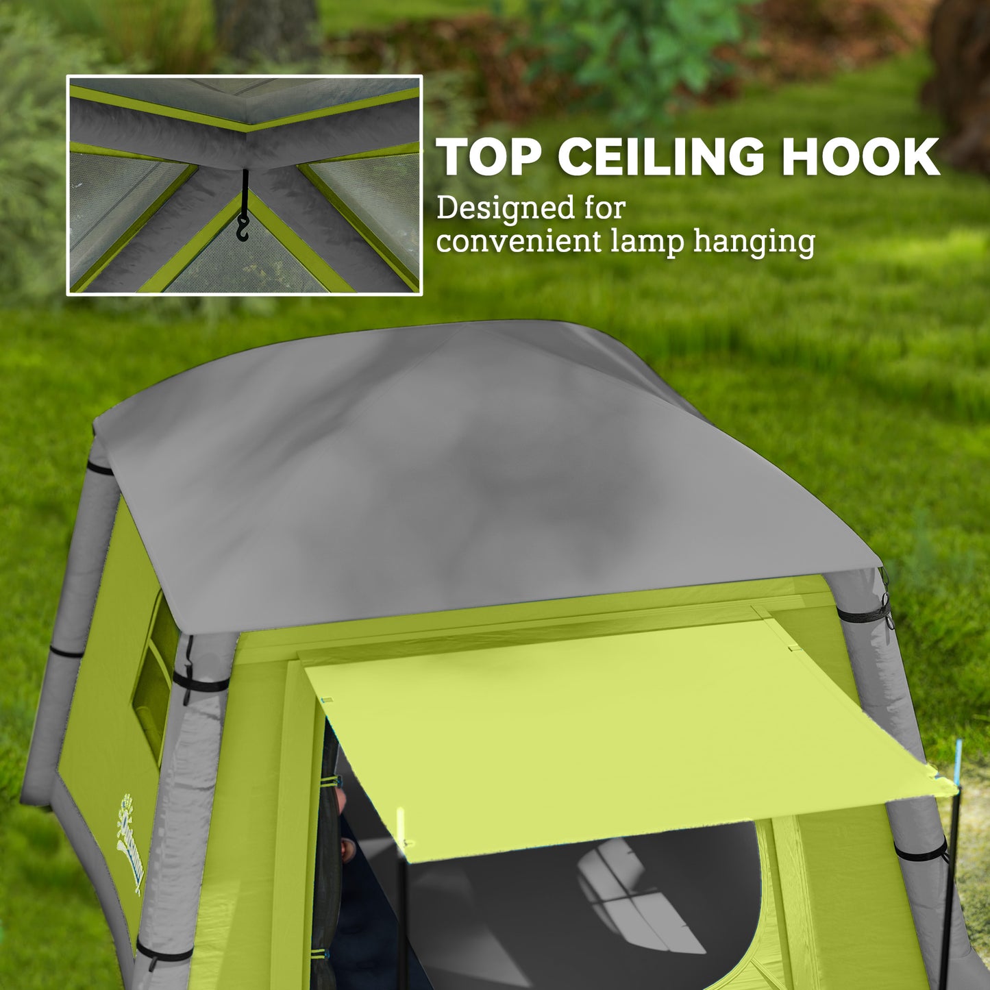 Outsunny Inflatable Camping Tent w/ Hand Pump, Easy Setup for 1-2 People, Waterproof & Windproof with Mesh Windows, Doors & Carry Bag, Green/Brown