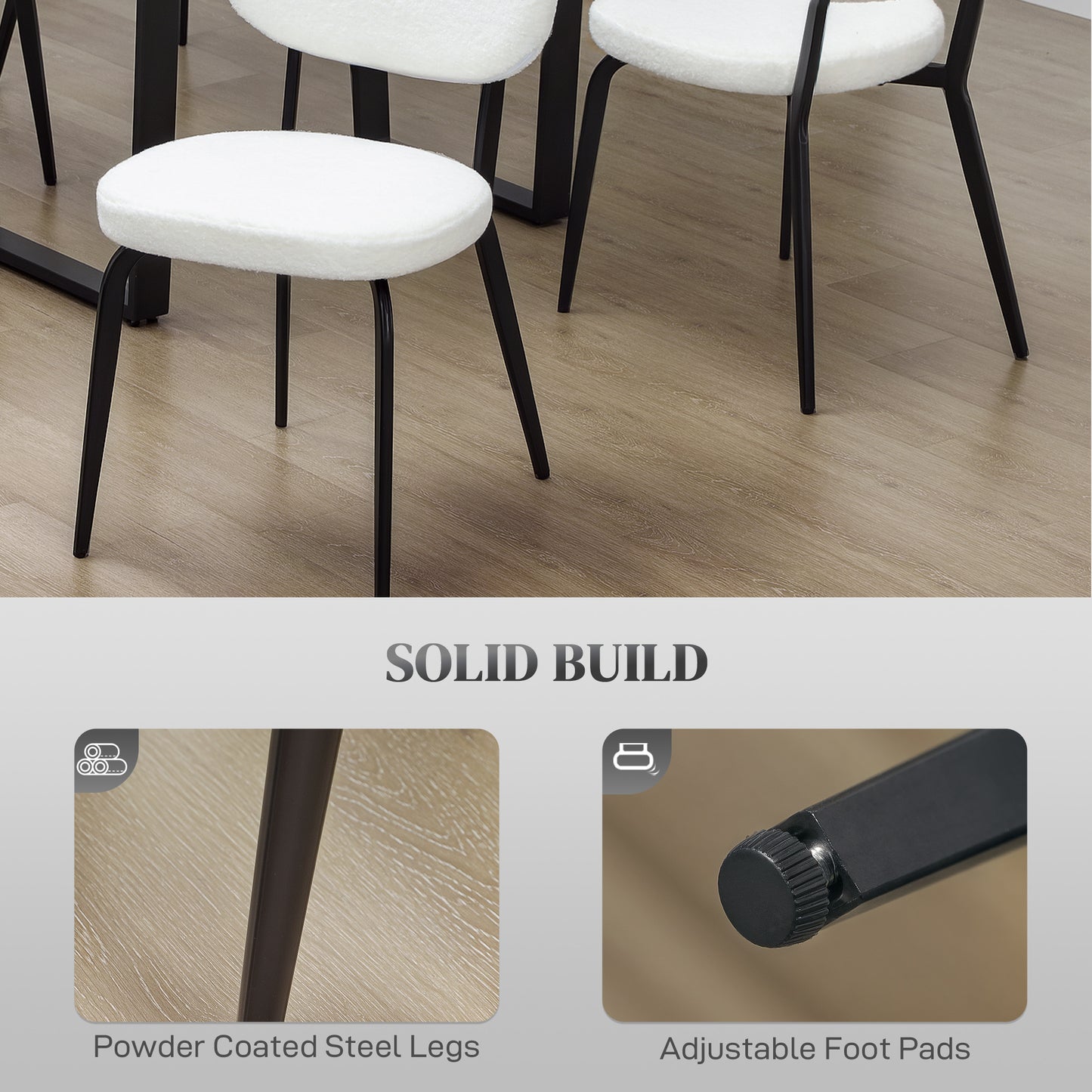 HOMCOM Boucle Dining Chairs Set of 4, Modern Upholstered with Backrest, Metal Legs, Padded Seat for Dining Room, Bedroom, Living Room, White