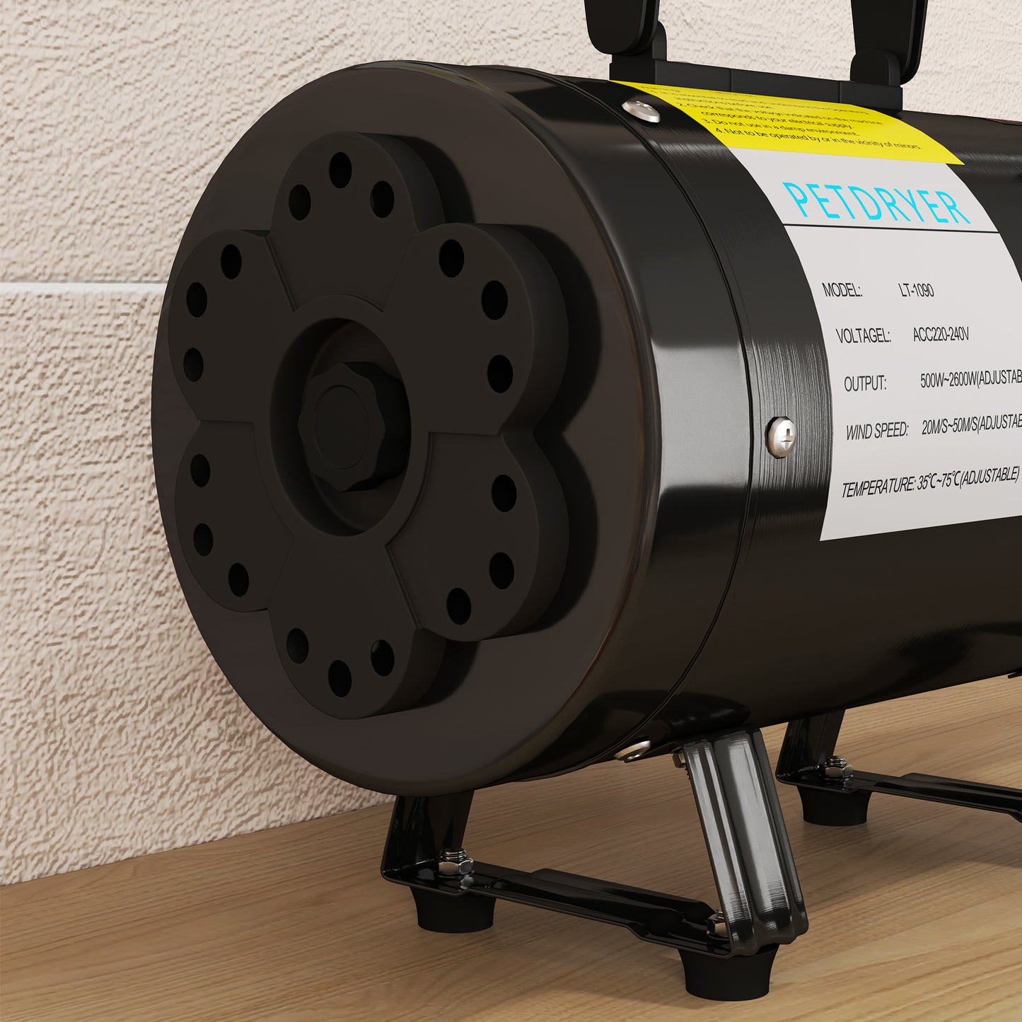 PawHut 2200W Dog Hair Dryer with Adjustable Temperature & Velocity, 3 Different Nozzles, Black