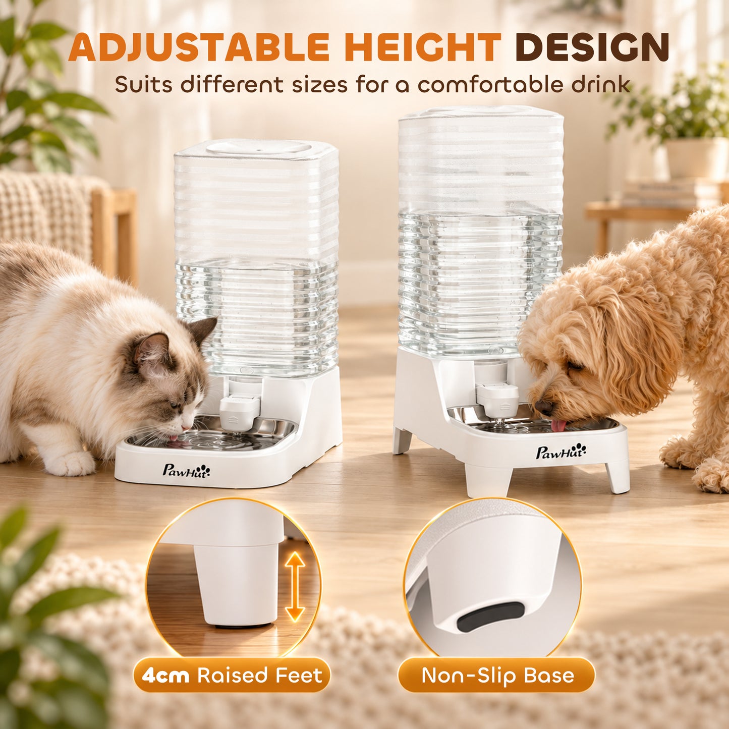 PawHut Automatic Pet Water Dispenser, 8L Gravity Dog Water Dispenser with Patented Tap, Stainless Steel Bowl, White