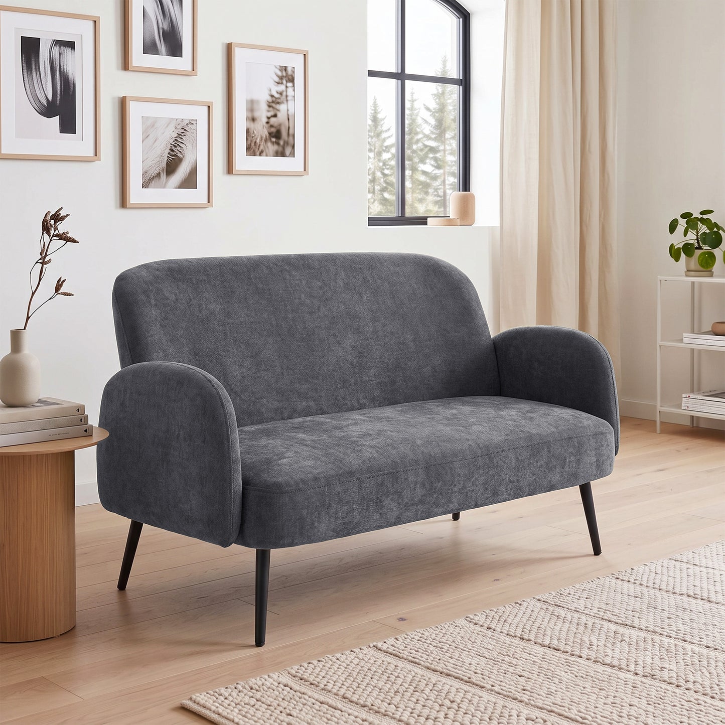 HOMCOM 132cm 2 Seater Sofa, Velvet Comfy Small Sofa Couch with Wide Seat, Thick Padding, Tapered Metal Legs, Dark Grey