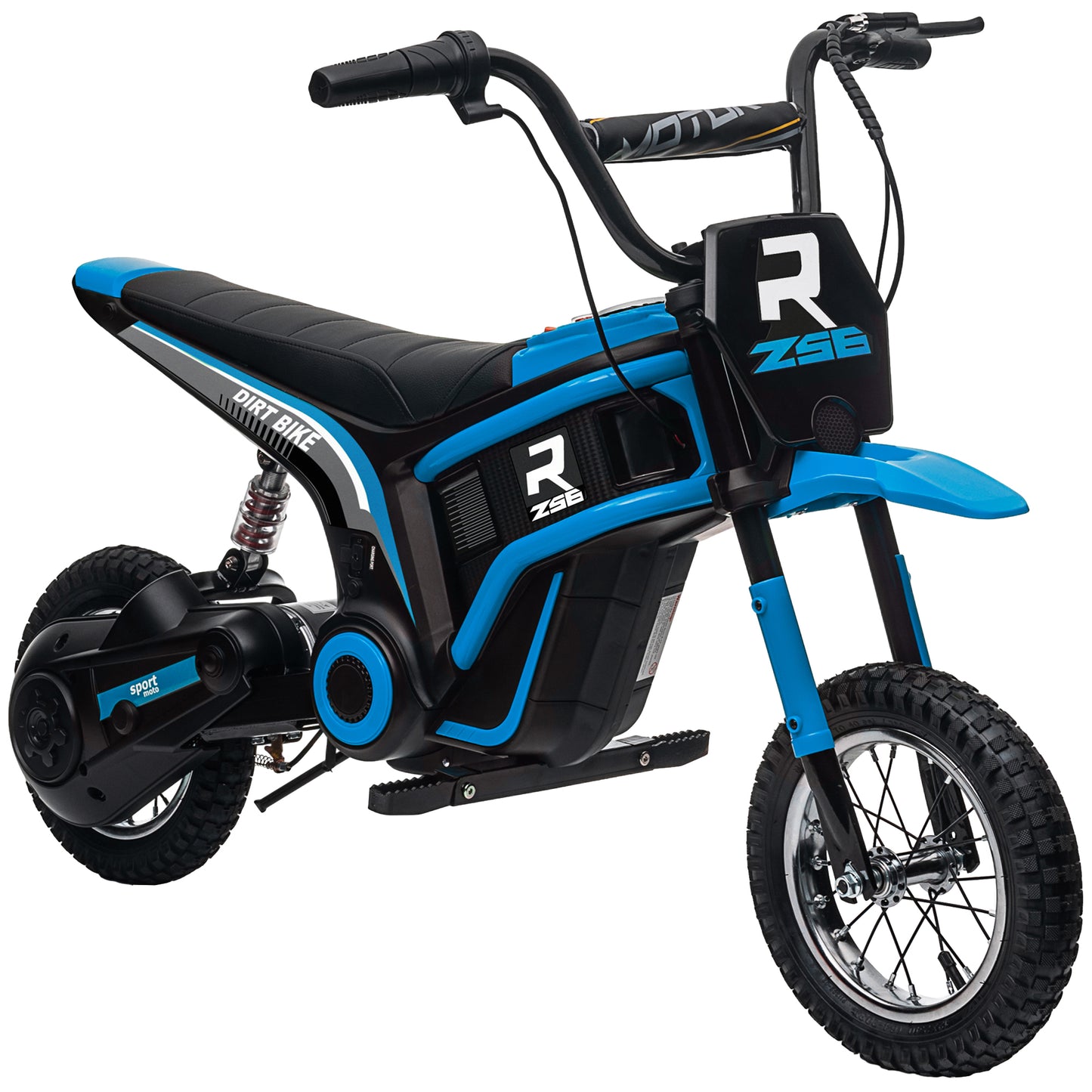 HOMCOM 24V Electric Motorbike with Twist Grip Throttle, Music, Horn, 12" Pneumatic Tyres, 16km/h Max Speed - Blue