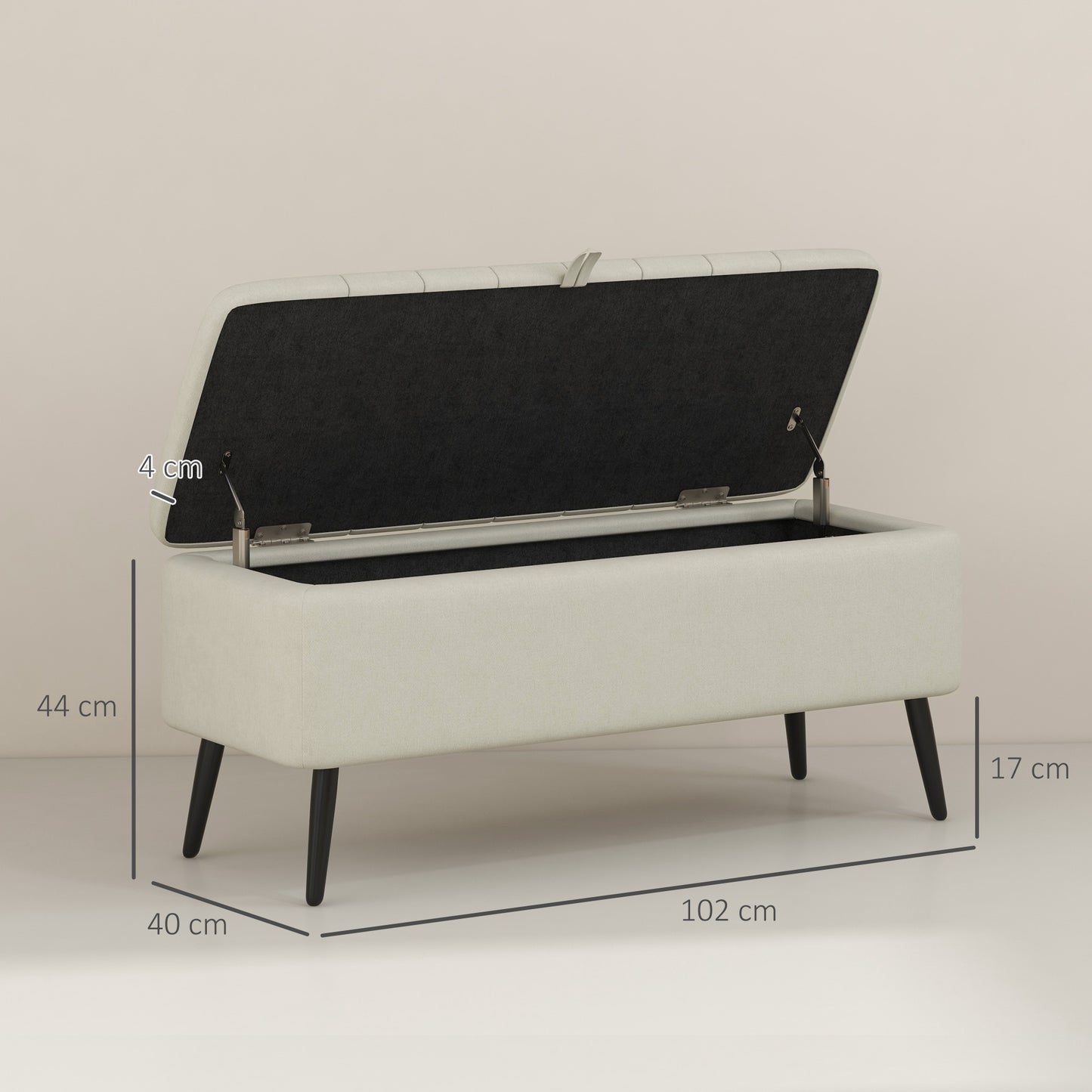 HOMCOM Storage Ottoman Linen Fabric Bench with Flip Top - Cream White