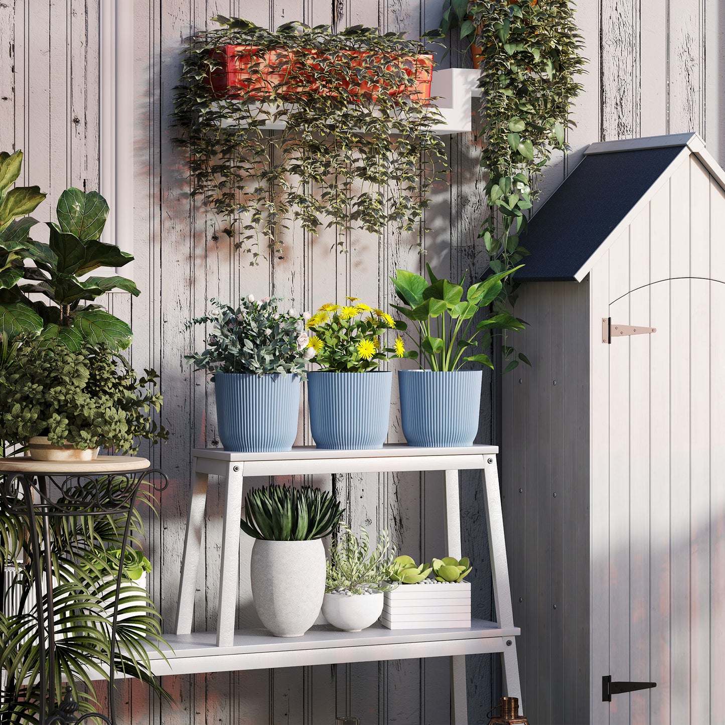 Outsunny Set of Three Ø22cm Planters - Blue