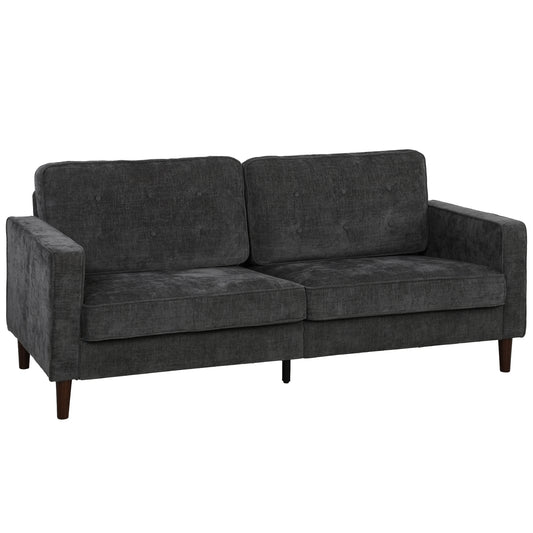 HOMCOM 3 Seater Sofa Button Tufted Upholstered Velvet Couch with Wood Legs for Living Room, Dark Grey