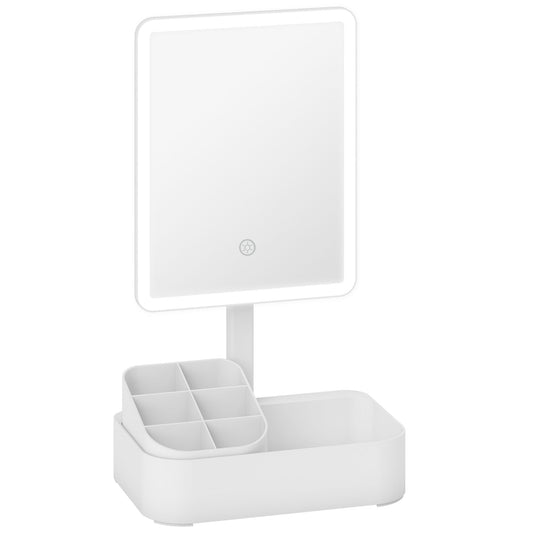 HOMCOM Makeup Mirror with Lights, Rechargeable Vanity Mirror w/ Touch Screen, 2 Lighting Modes and 180° Rotation, White
