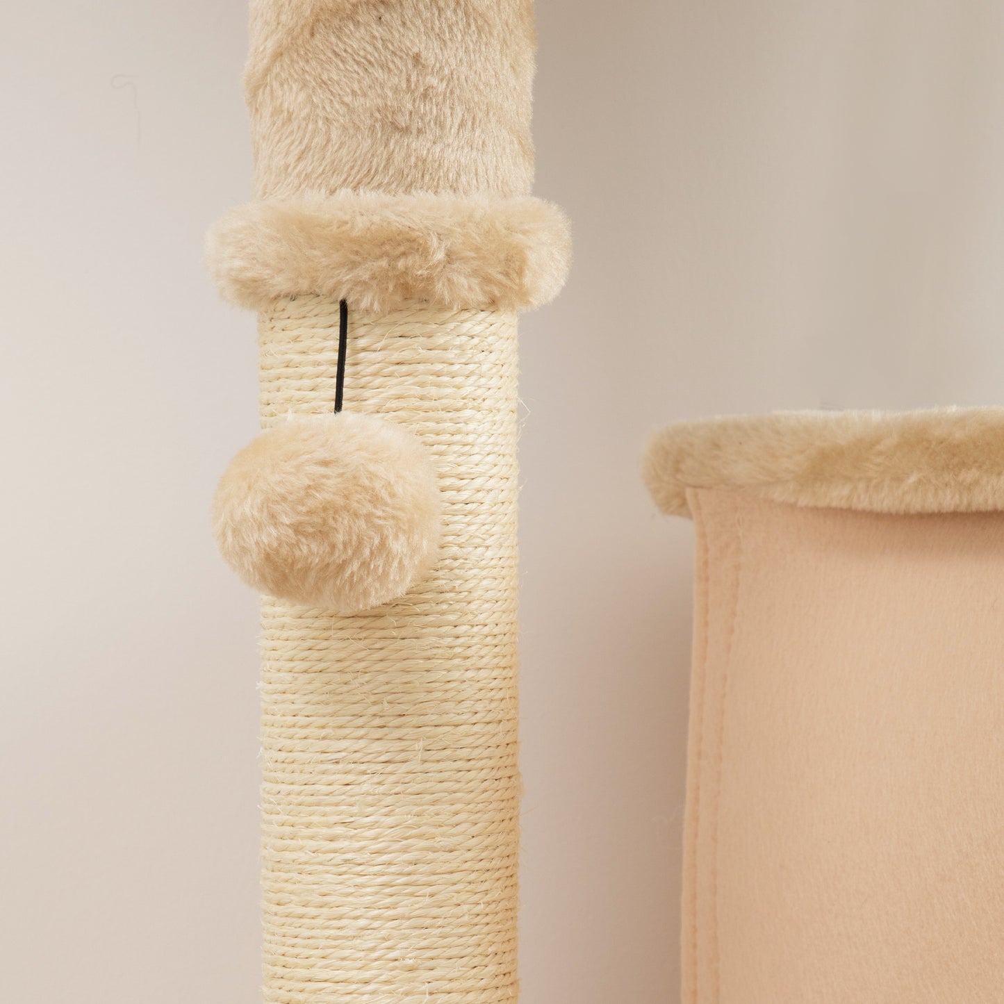 PawHut 132cm Cat Tree w/ Scratching Posts, Pad, Cat Bed, Cat House, Jumping Platform, Grooming Brush, Anti-Tip Kit, Beige