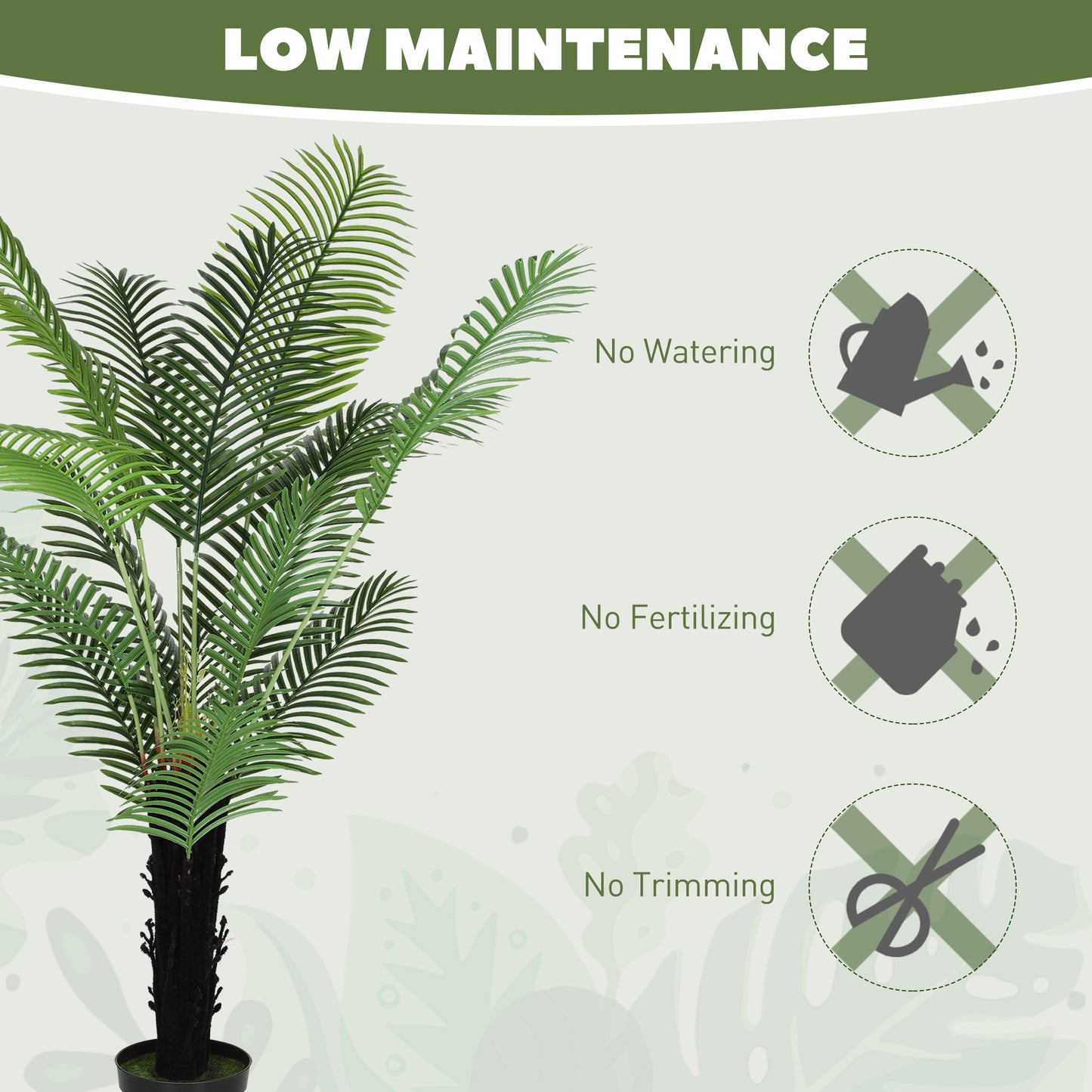 HOMCOM Artificial Areca Palm Tree, 175cm with 16 PE Leaves, Decorative Fake Plant in Plastic Pot with Flocked Soil for Home Office Decor, Green