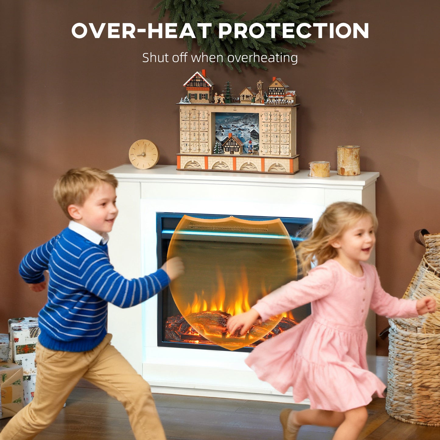 HOMCOM Electric Fireplace with 12 Flame Colours, 5 Brightness Levels, 1000W/2000W, Remote & Timer, Covers 30 m², Mantel Inset, White