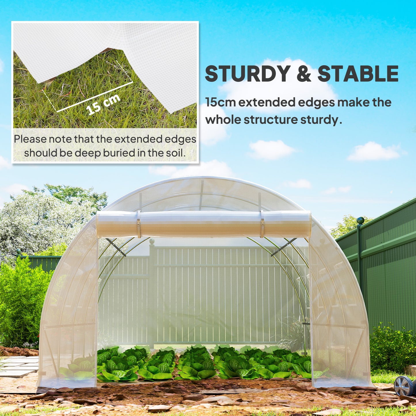 Outsunny Greenhouse Replacement Cover, 4x3x2m, for Tunnel Walk-in Greenhouse, Roll-up Windows/Door, Outdoor, PE Cover Only, White