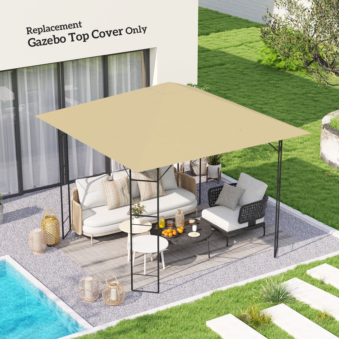 Outsunny 3 x 3(m) Gazebo Canopy Replacement Cover, TOP COVER ONLY, Beige