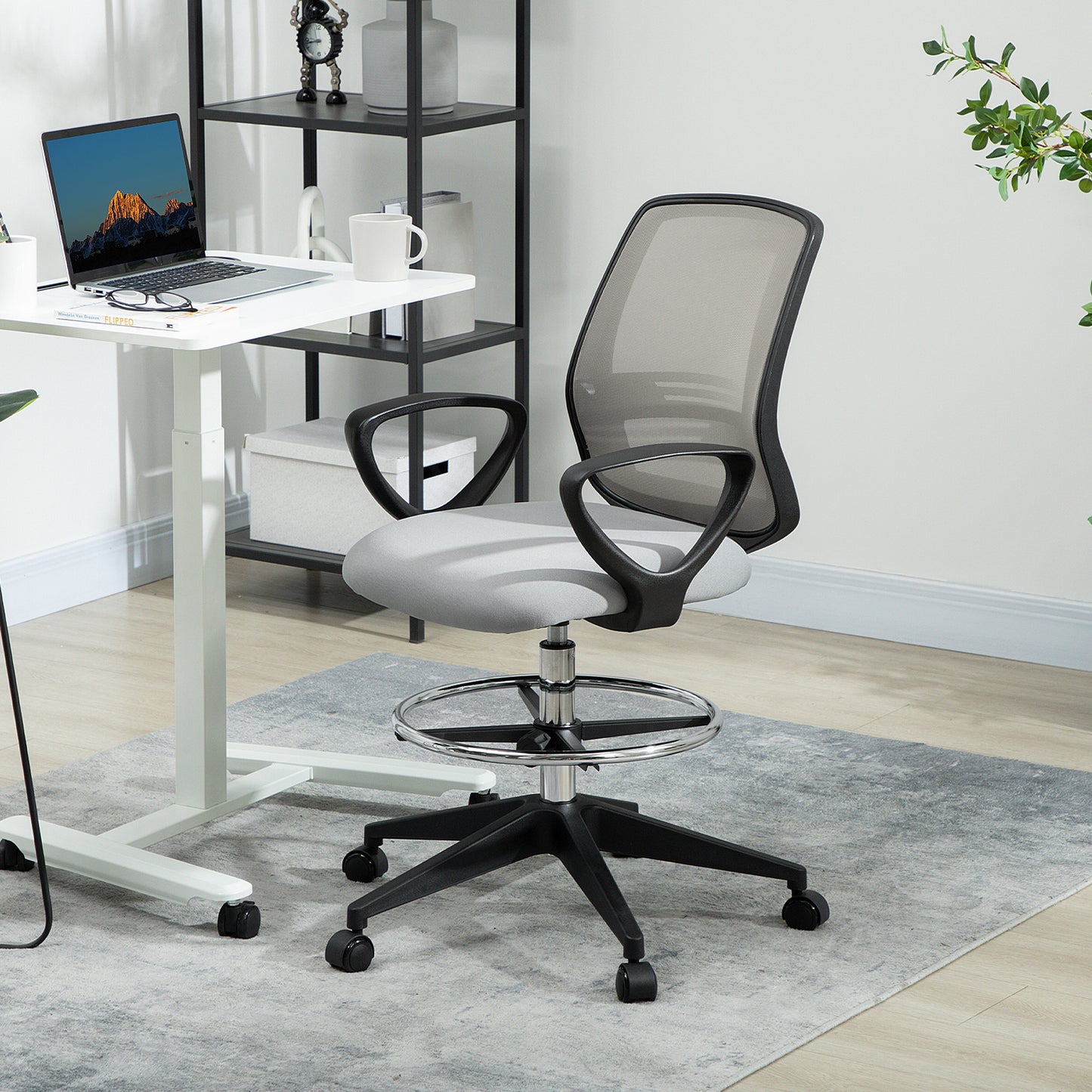 Vinsetto 100-120cm Draughtsman Office Chair, with Footrest - Light Grey