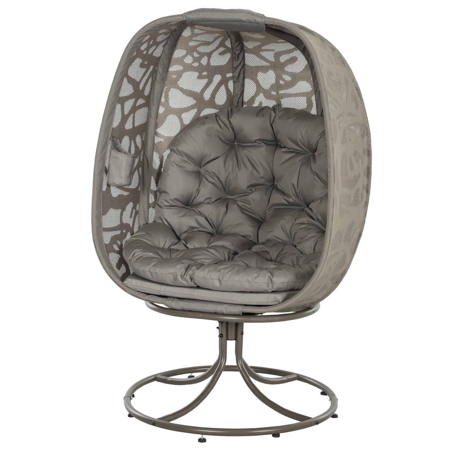 Outsunny Swivel Egg Chair w/ Cushions, Foldable Basket Seat & Metal Frame, Indoor/Outdoor, Sand Brown