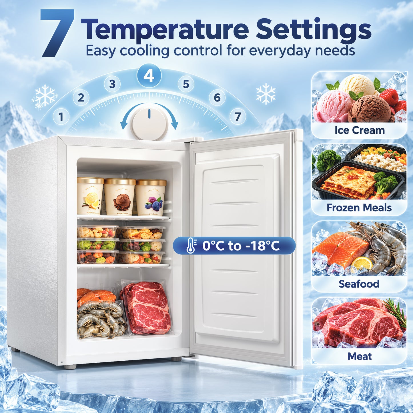 HOMCOM 60L Tabletop Mini Freezer, Countertop Small Freezer with Reversible Door, Removable Wire Shelves, White