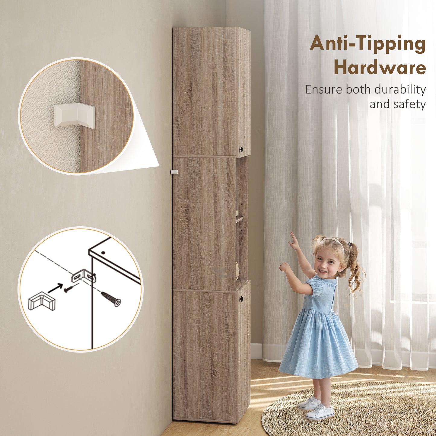 HOMCOM 6-Tier Tall Bathroom Cabinet - Natural