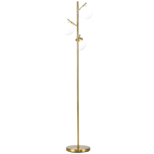 HOMCOM 3-Light Tree Floor Lamp, Modern Standing Lamp with Globe Lampshade, 3 Color Temps, Steel Base, Gold Tone