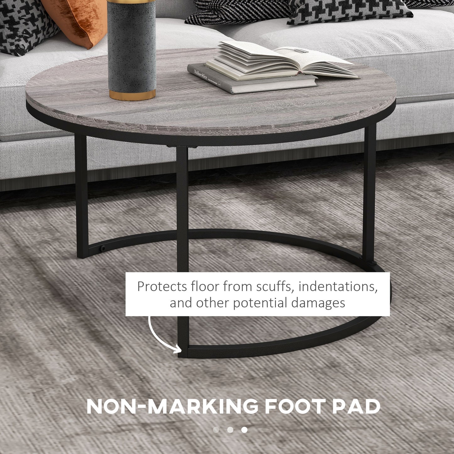 HOMCOM Two Piece Nesting Coffee Tables - Wood Effect/Black
