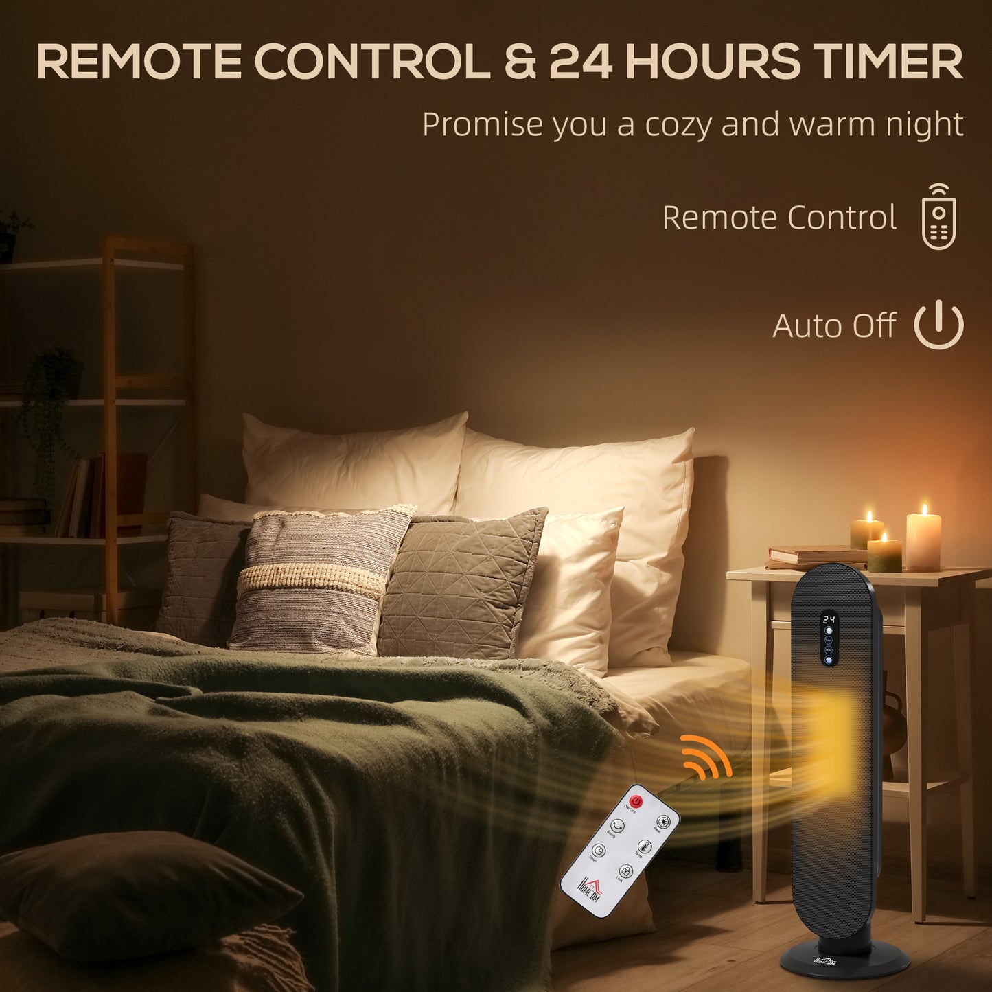HOMCOM 45° Oscillating Ceramic Space Heater, with Remote - Black