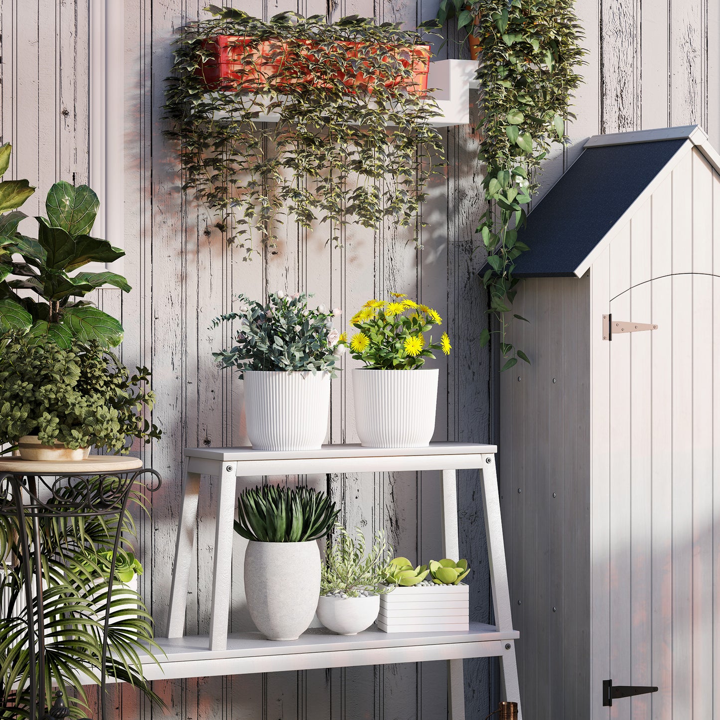 Outsunny Set of Two Ø22cm Planters - White
