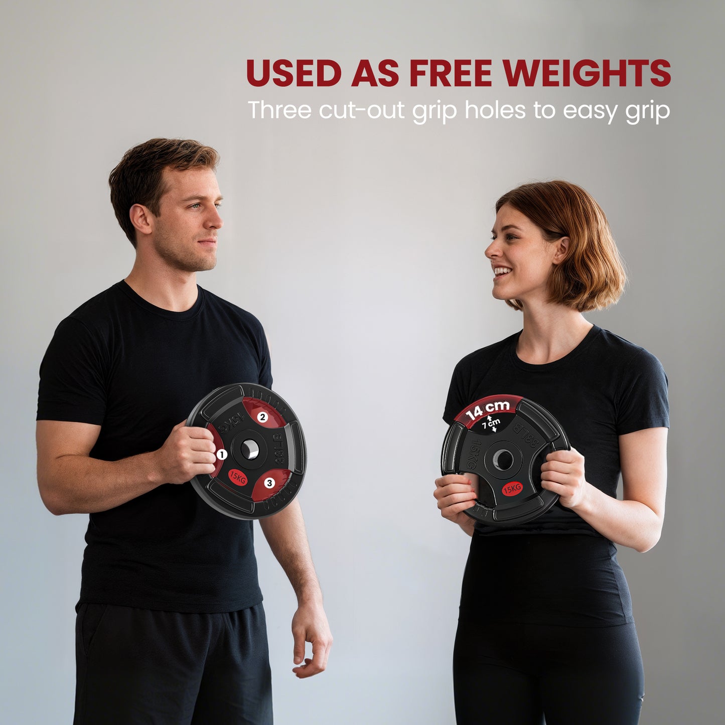 SPORTNOW Olympic Weight Plates, 2x15kg Pair with Tri-Grips for Weightlifting & Strength Training, Home Gym Fitness Workout, Black