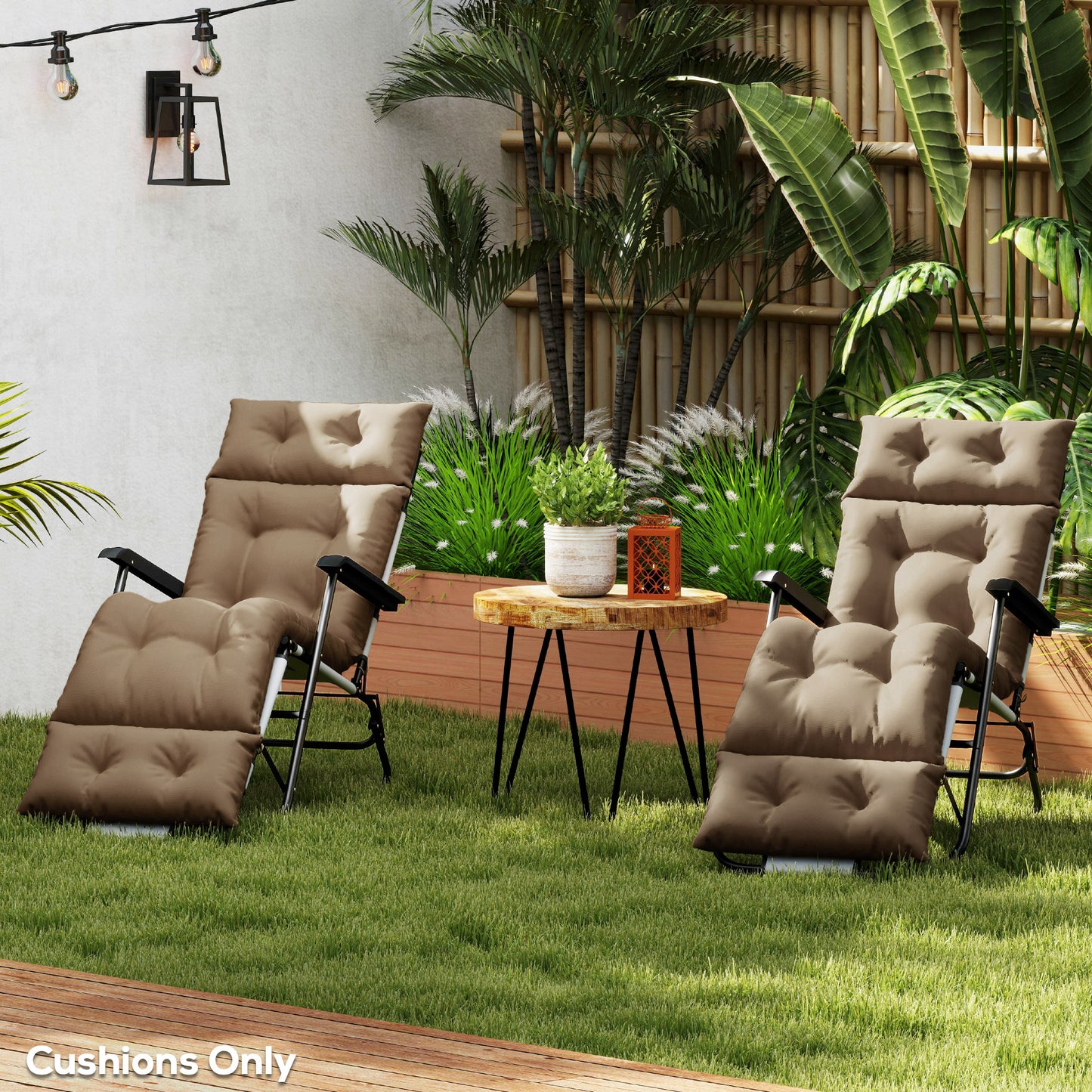 Outsunny Sun Lounger Cushions Set of 2, 190x56x10cm, UPF20+ Fabric, Thick Replacement with 6 Ties, Khaki