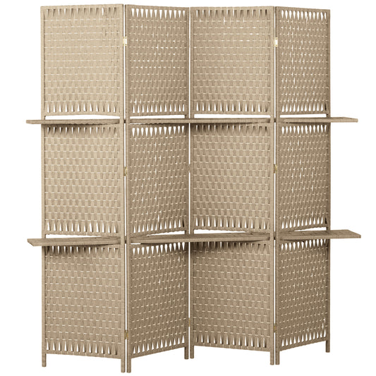 HOMCOM Wave Fibre Freestanding Folding Privacy Screen Panels, Room Divider, Natural Wood Finish