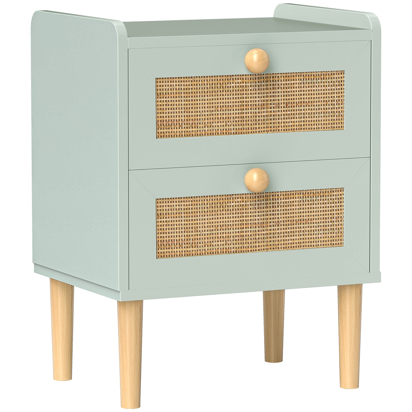 HOMCOM Bedroom Chest of Drawers, Boho Rattan Dresser with 2 Drawers, Storage Cabinet for Living Room, Hallway, Entryway, Light Blue