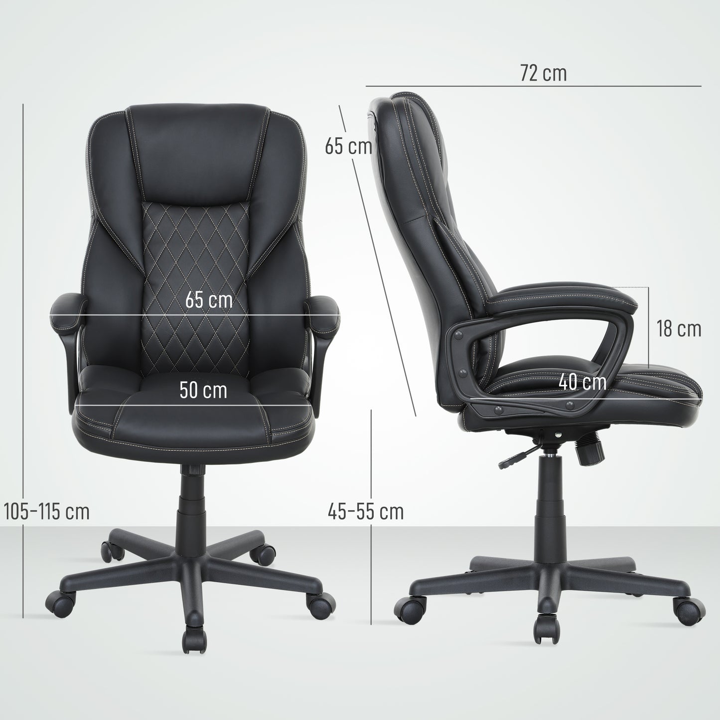 HOMCOM Executive Office Chair, High Back PU Leather Swivel Computer Chair with Tilt Function, Adjustable Height and Armrests, Black
