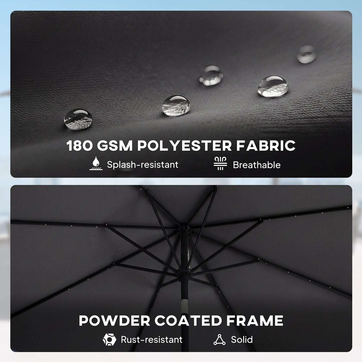 Outsunny 2.6 m Garden Parasol Umbrella with LED Solar Light, Parasol Cover, Outdoor Market Patio Umbrella, Black