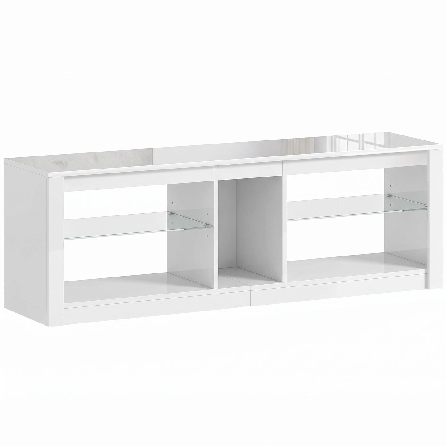 HOMCOM TV Stand Cabinet with LED Lights and Remote Control for TVs up to 65", Entertainment Centre with Storage Shelves, White