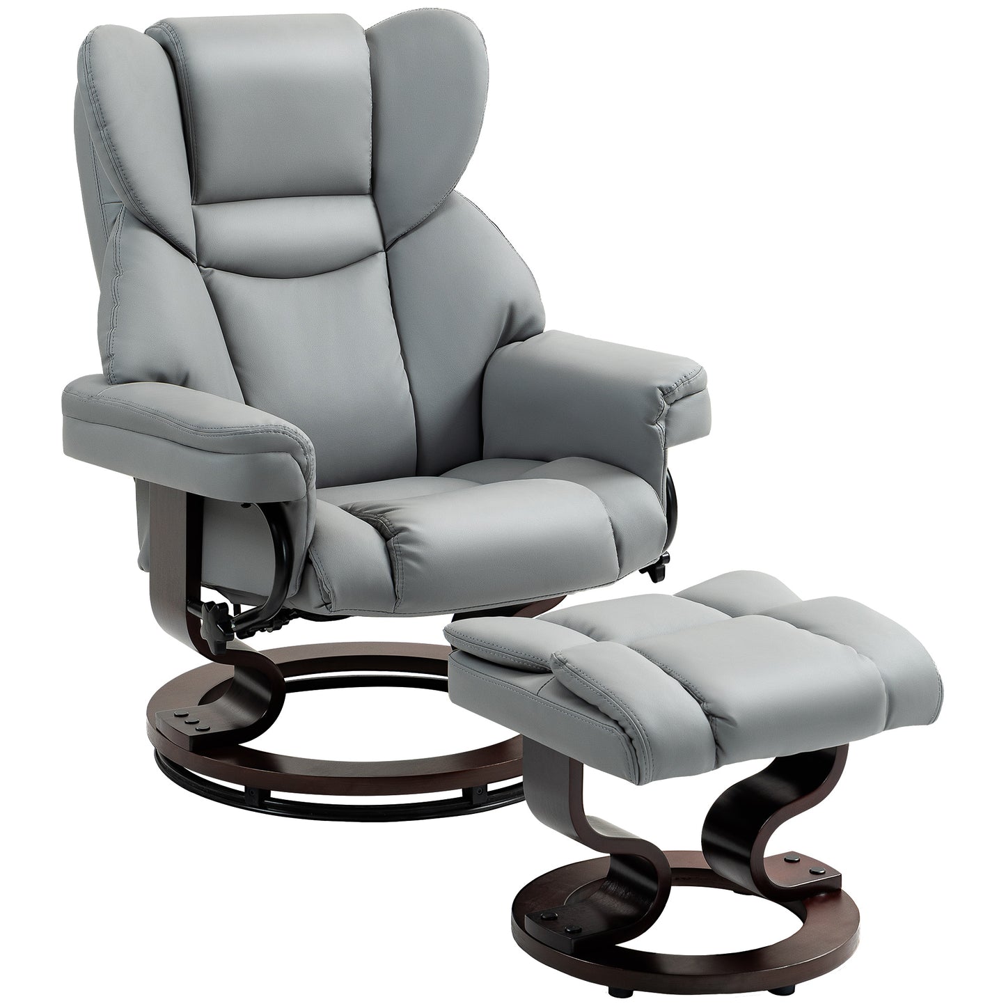 HOMCOM Faux Leather Recliner Chair and Footstool Light Grey