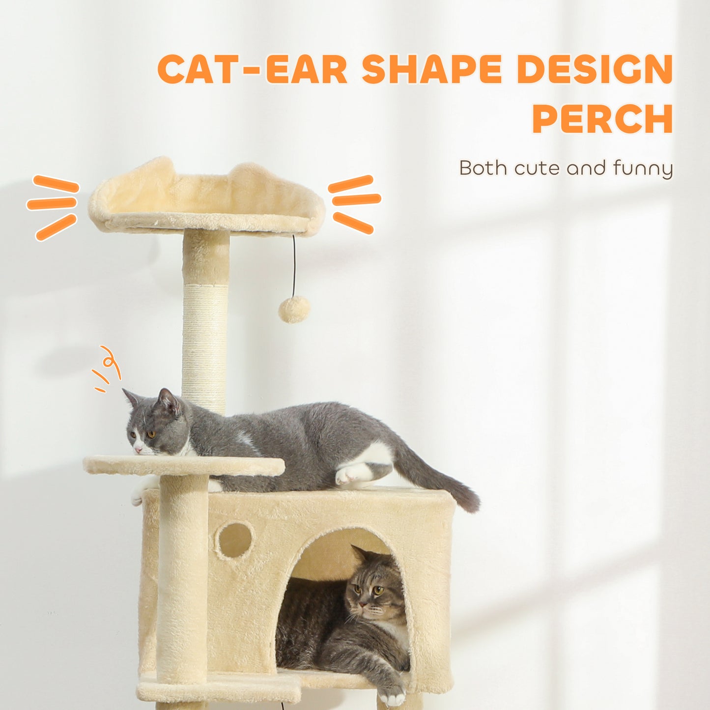 PawHut 180cm Large Cat Tree Tower with Sisal Scratching Posts, Condos, Plush Perches, Hammock, Ladder, Beige