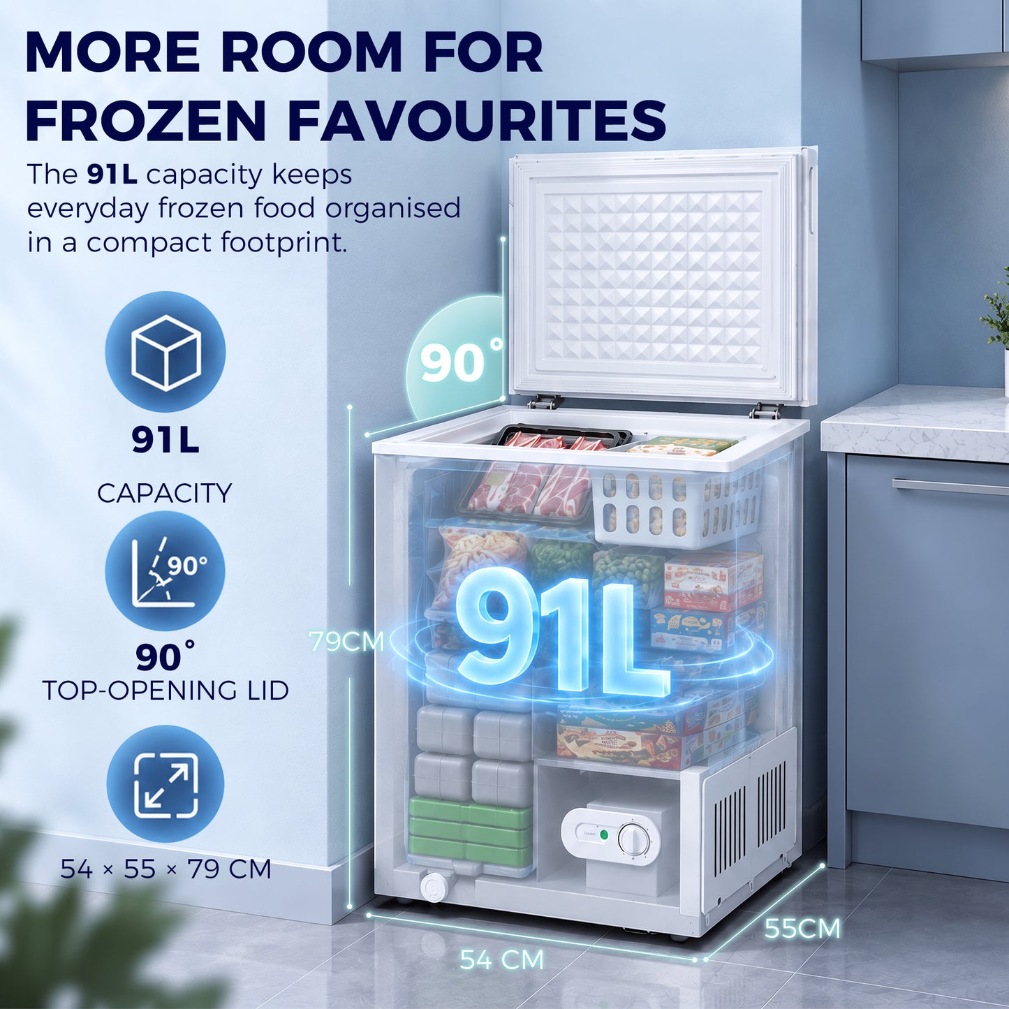HOMCOM 91L Freestanding Chest Freezer with Removable Storage Basket, Chest Freezer with Mechanical Temperature Control, White