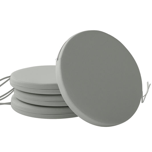 Outsunny Outdoor Bistro Chair Cushions Set of 4 with Removable Cover, 41 x 41 x 5 cm Round Seat Cushions with Ties, Light Grey